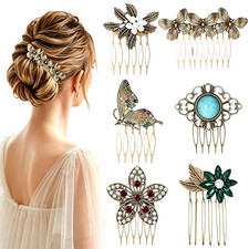 6 Pack Vintage Gold Hair Side Combs for Women Decorative,Butterfly Flower Leaf