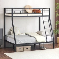 Twin Over Full Metal Bunk Bed w/Stairs & Safety Full-Length Guardrail,Kids Teens