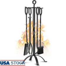 5 PCS Fireplace Tool Set Ergonomic Wrought Iron Holder Easy Assemble Safe New