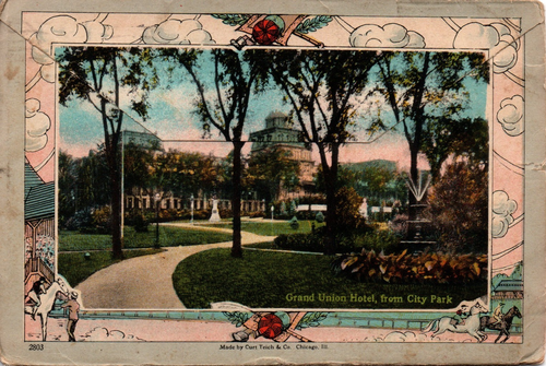 Cartolina ricordo d'epoca cartella saluti Saratoga Springs New York NY c1925 - Foto 3 di 22