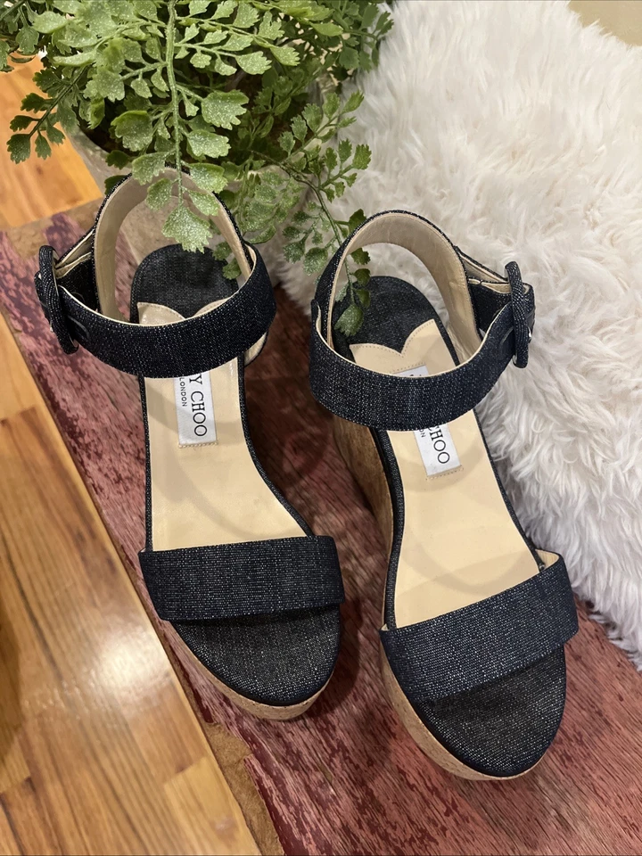 Sandalia de cuña de corcho de mezclilla Jimmy Choo Abigail talla 37,5 Foto 2 de 4