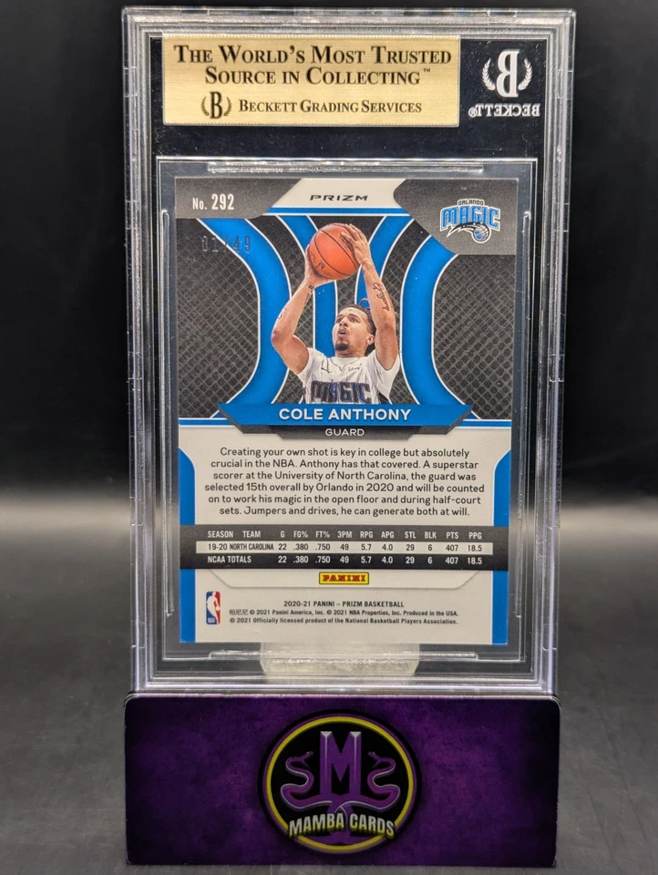 2020-21 Panini Prizm Cole Anthony Rookie Blue Choice Prizm /49 BGS 9.5 GEM MINT - Image 2 of 3