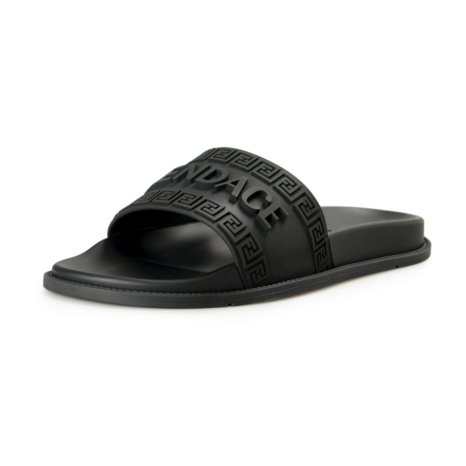 Versace — FENDI X VERSACE Fendace Men's Black Logo Embossed Pool Slide Flip Flops Shoes