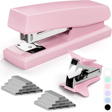 Pink Office Stapler, 25 Sheet Capacity with 2000 Staples and Staple Remover, Des