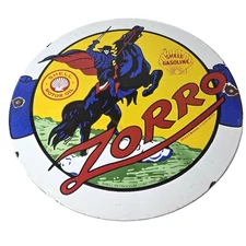 Vintage Shell Gasoline Sign - Zorro Gas Pump Service Automobile Motor Oil Sign