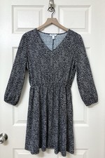 Nine West Black White Long Bishop Sleeve A-line Mini Dress Medium Beach Summer