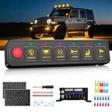 Slim 6 Gang Switch Panel 12V LED Light Bar Relay Circuit Control Box Car Marine