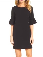 LOFT - Black Mini Dress with Bell Sleeves Size 12