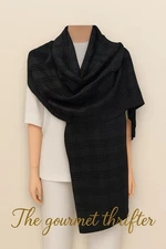 Route 66 Black Fringed Plaid Wrap Scarf 12” x 86” Long Ribbed