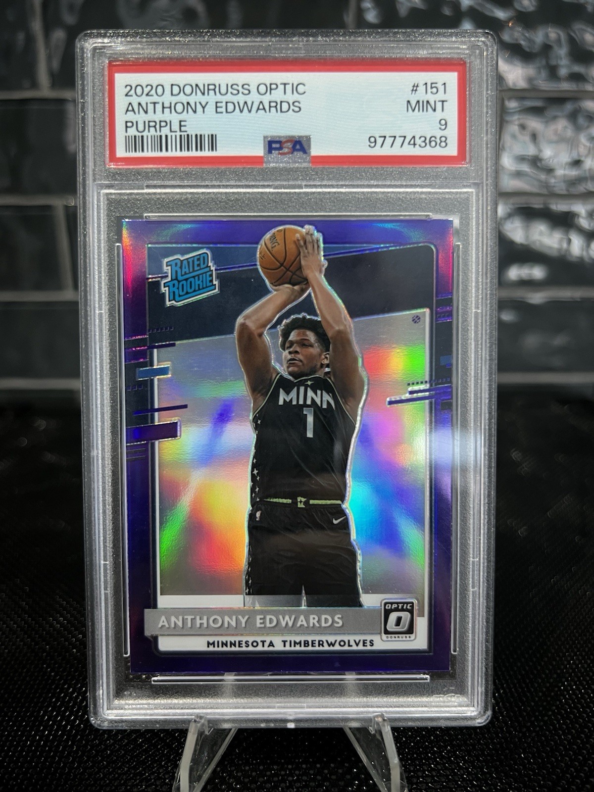 2020 Panini Donruss Optic Anthony Edwards Purple #151 RC Timberwolves PSA 9