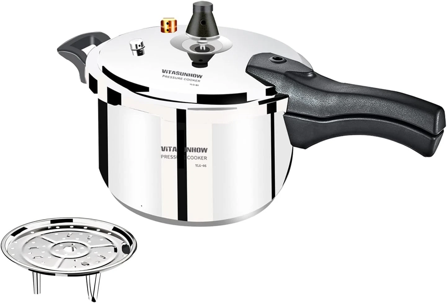 5L Stainless Steel Pressure Cooker with Steamer Basket - Fast & Safe Cooking