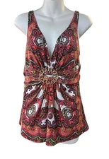 Vintage Cache Paisley Sleeveless Top Buckle Empire Waist Boho Y2K Clubwear L