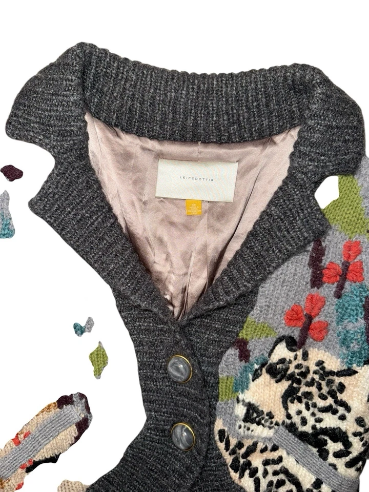 Cárdigan Leifsdottir Anthropologie Mohair Lana Hilo Escena Animal Suéter talla XS Foto 4 de 4