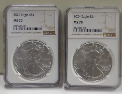 (2) 2024 US Silver Eagle $1 NGC MS70.