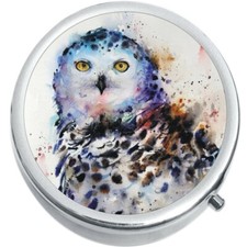 Watercolor Owl Medicine Vitamin Compact Pill Box