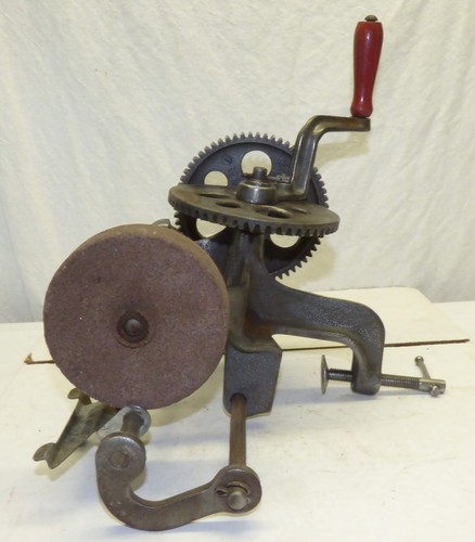 Antique Hand Crank Farm Implement Tool Blade Sharpener Grinder Cast Iron USA Vtg - Picture 8 of 24