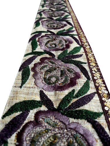 Vintage Saree Border India Decorative Trim Antique Embroidered Ribbon Silk Sari - Picture 3 of 8
