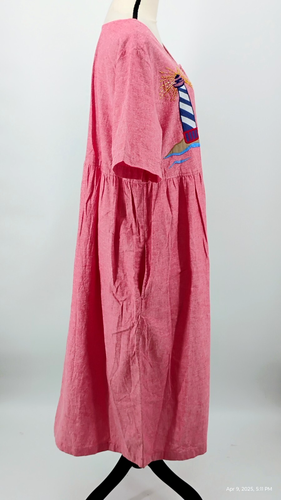 NUEVO Vestido Cabernet Abotonado Faro Bordado Salmón Bolsillos 100% Algodón 1X - Imagen 17 de 22