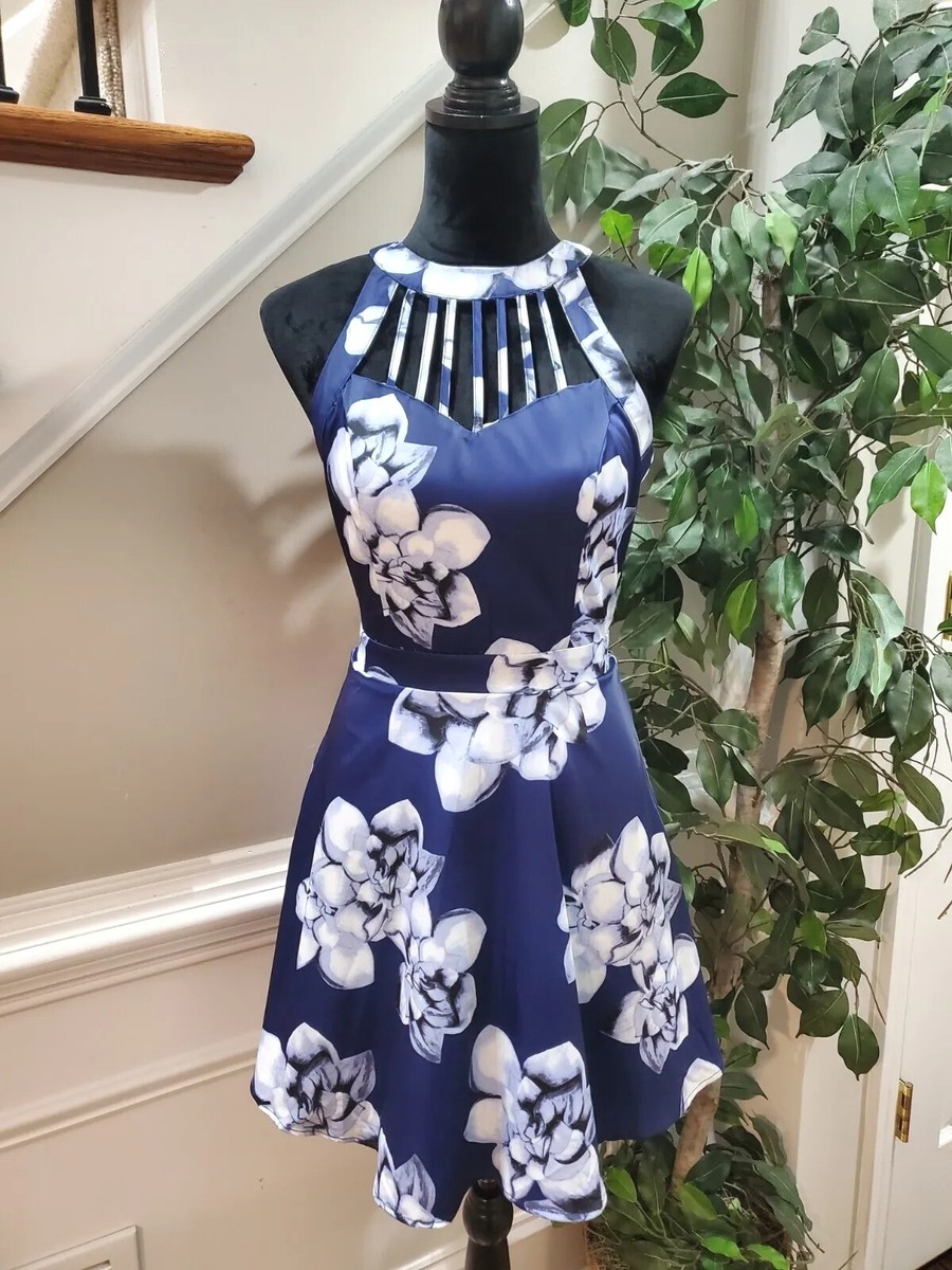 Papaya Women's Blue Floral Cotton Round Neck Sleeveless Knee Length Dress  Size M | eBay