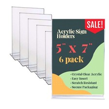 6 Pcs - 5 x 7 Inch Acrylic Sign Holder - Clear Display sign Stand