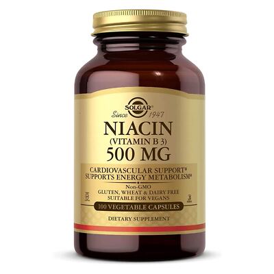 Solgar Niacin (Vitamin B3) 500 mg 100 Vegetable Capsules, Cardiovascular health