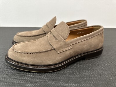 Doucal s Penny Loafer Suede Shoes Size 40 (US 9) Beige Hand Made Italian