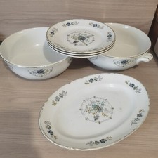 Service en porcelaine Maison des Loups,saladier,plat,assiettes,blanc,floral bleu