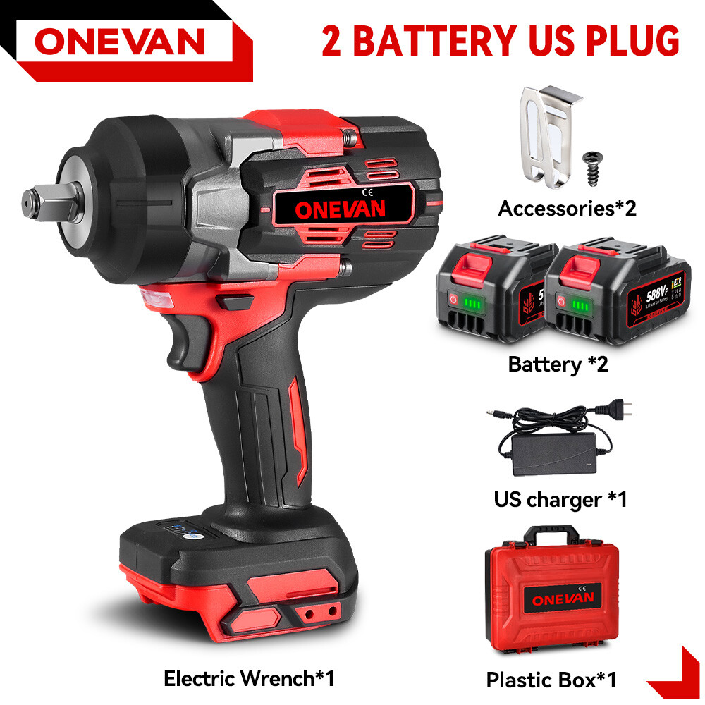 2800Nm Cordless Impact Wrench Gun 1/2'' Brushless High Torque Drill W/ 2xBattery