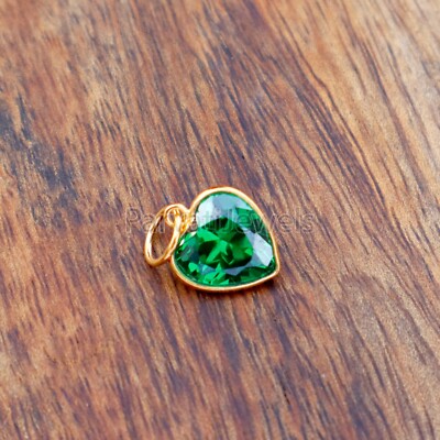AA Green Emerald Heart Charm Solid 18K Gold Christmas Gift Women Charms Pendant