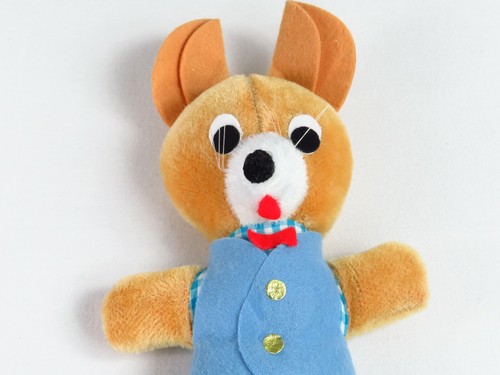 Juguete de peluche de ratón vintage de mediados de siglo de los años 60 fieltro a cuadros azul de 11" animal de peluche - Imagen 12 de 12