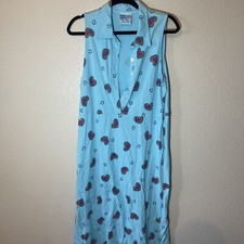 Zip Code Light Aqua Blue Cotton Maxi Shirt Dress Hearts Print Festival Vibe
