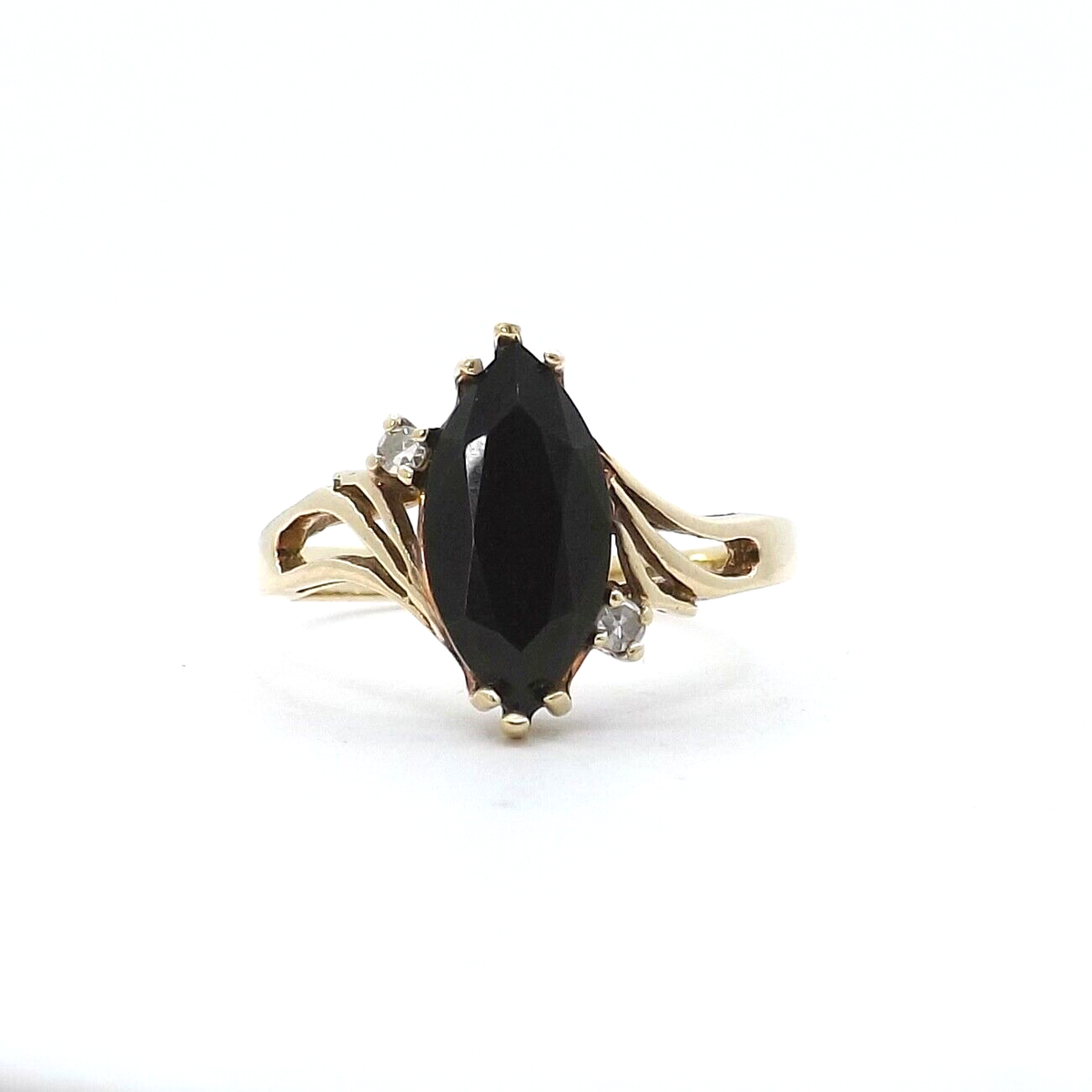 10k Gold Marquise Black Onyx Diamond Bypass Ring Vintage | eBay