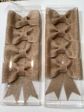 Set of 8 Christmas Glittered Burlap Bow Ornaments ALL NEW Each 5  W X 5.5  L