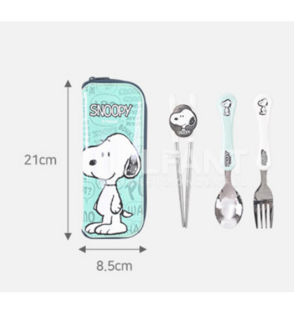 Peanuts Snoopy Kids Utencil Spoon & Fork SET Case+ Trainer+