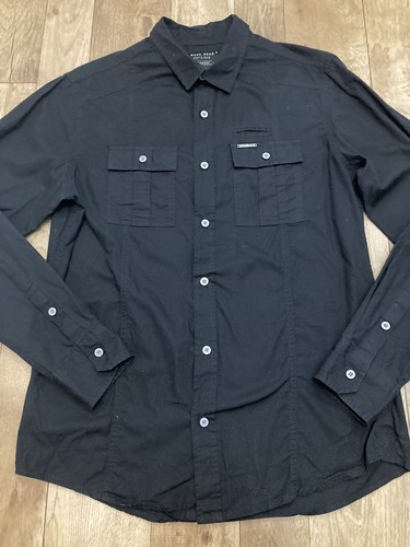 Camisa Marc Ecko Corte y Costura Para Hombre Negra Mangas Largas con Botones Med Hilos Mortales A79 - Imagen 9 de 12