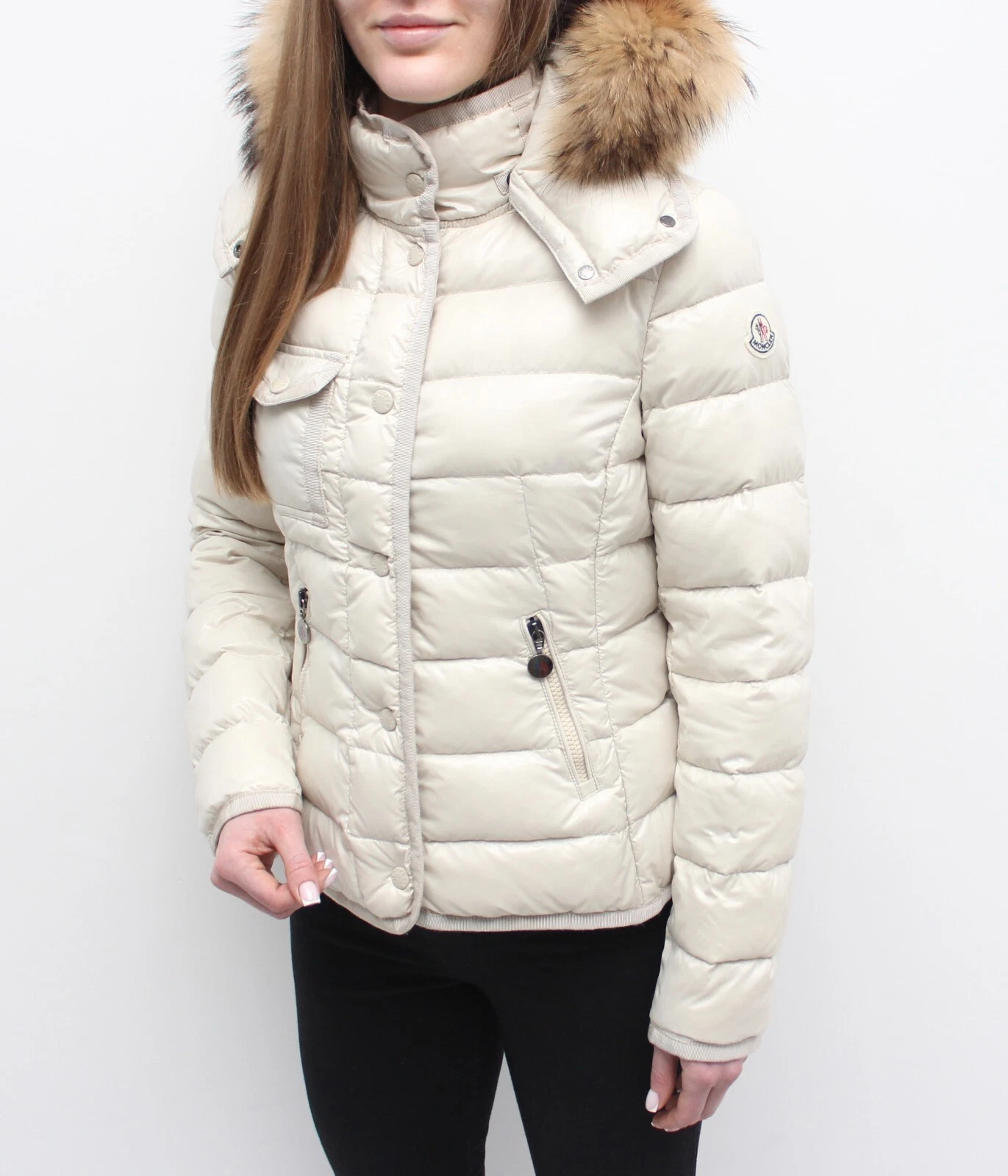 Giubbotto piumino trapuntato donna MONCLER Armoise con cappuccio bordo vera pelliccia taglia 1 S