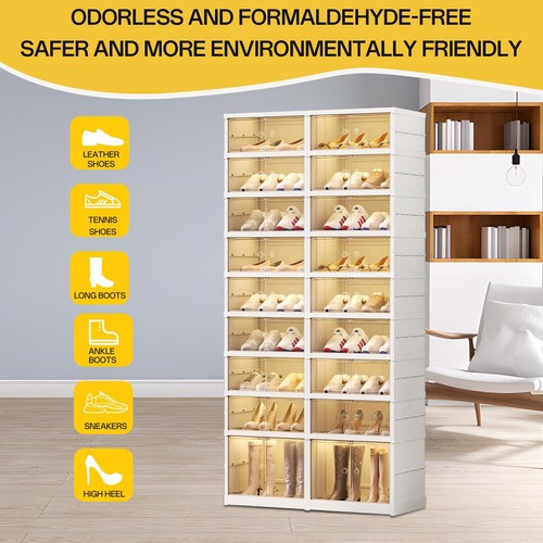 66.5" Shoe Rack Foldable 36 Pair Display Clear Case Sneakers Cabinet Storage Box - Picture 4 of 9