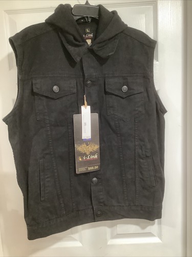 Vntg Men`s Denim Vest With Hoodie Sleeveless I-link Jeans Jacket Size 2 XL - Picture 6 of 8