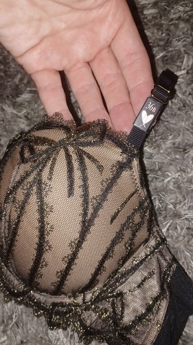 VS dream angel lightly lined demi bra NEW size 36b black/gold shimmer bow - Picture 2 of 3
