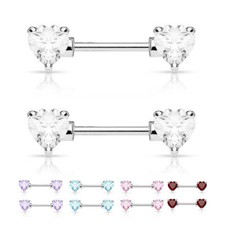 Surgical Steel Nipple Ring Barbell 14 Gauge with Heart Shaped CZ Gem