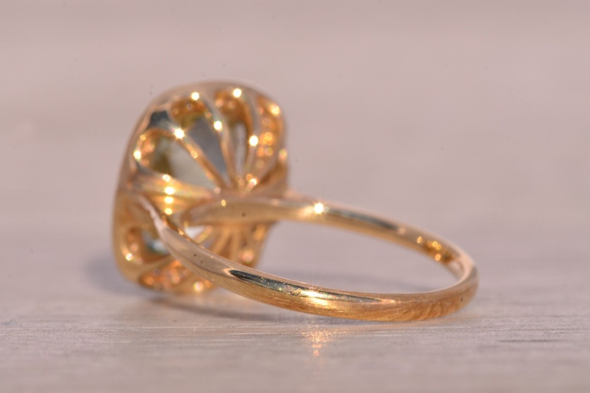 Praisiolite and Natural Diamond Halo Ring in Yellow Gold | eBay display picture 1