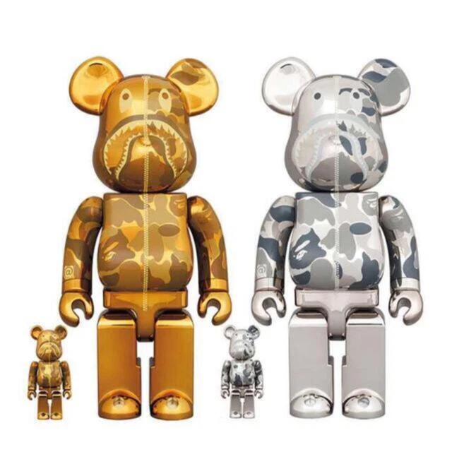 MEDICOM TOY BE RBRICK BAPE CAMO SHARK GOLD SILVER 100 400 set