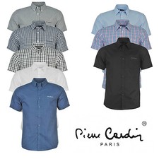 Mens Short Sleeve Shirt Pierre Cardin Plain Striped Checked Summer Office Work 