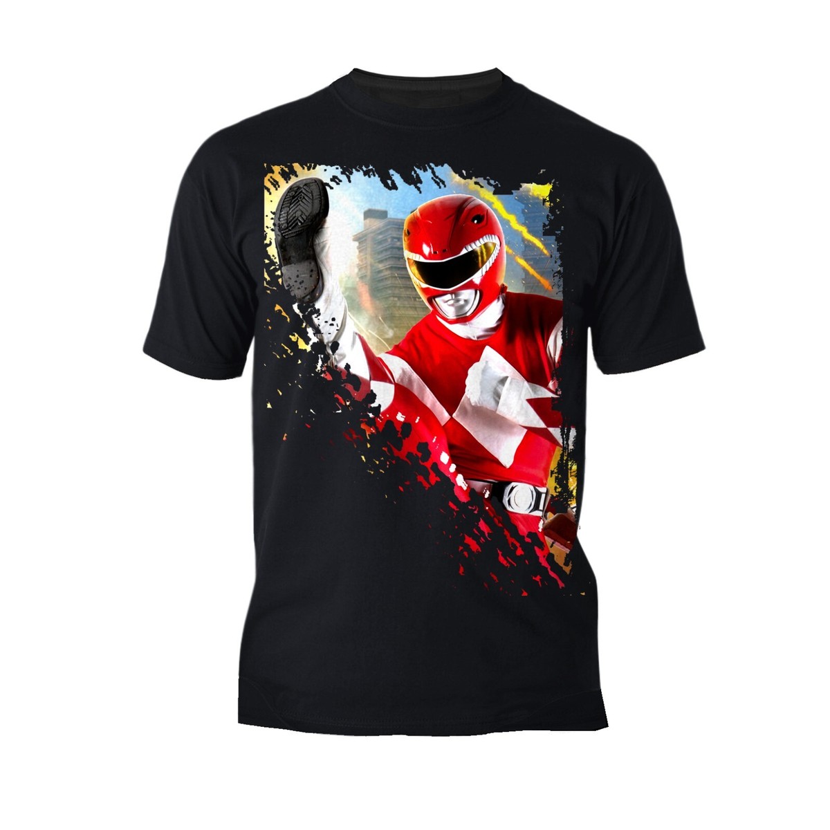 Power Rangers Men's T-Shirt Official Photo Red Ranger Kick Mighty Morphin  Shirt