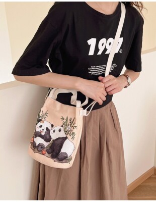 He Hua panda Themed Canvas Original Bags Student handbag - Main Image