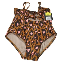 Girls' M (8) Wild Cat Leopard Spot Printed One Piece Cut Out Swimsuit-Art Class