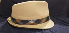 Mens Banded Beige Linen Fedora Hat