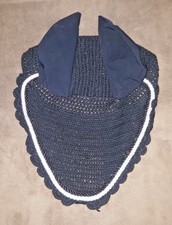 EAR NET HORSE FLY VEIL CROCHET EQUESTRIAN WITH PIPING, BLACK, STANDARD SIZE FULL