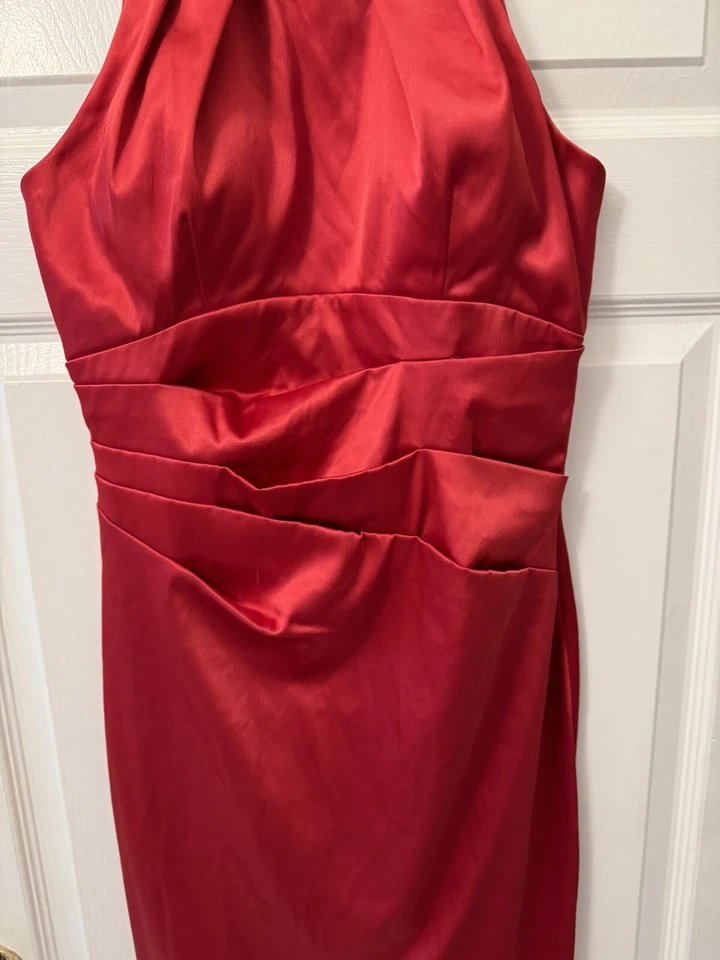 Eliza J Cocktail Dress Size 4 Sheath Red Satin Gold Necklace Collar Holiday - Image 3 of 4