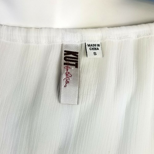KUT from the Kloth S Blouse Top White Sheer Embroidered With Drawstring Neckline - Picture 6 of 6